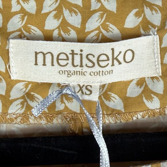 A Bin Metiseko Organic Cotton Yellow Leaf Print Top Size XS New w/ Tags Back Tie - Picture 4 of 13